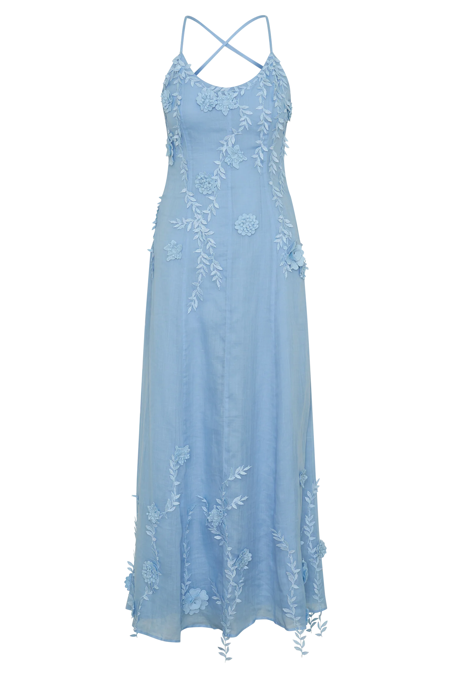 Odette Floral Lace Midi Dress - Pale Blue