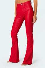 Luna Faux Leather Mid Rise Flared Jeans