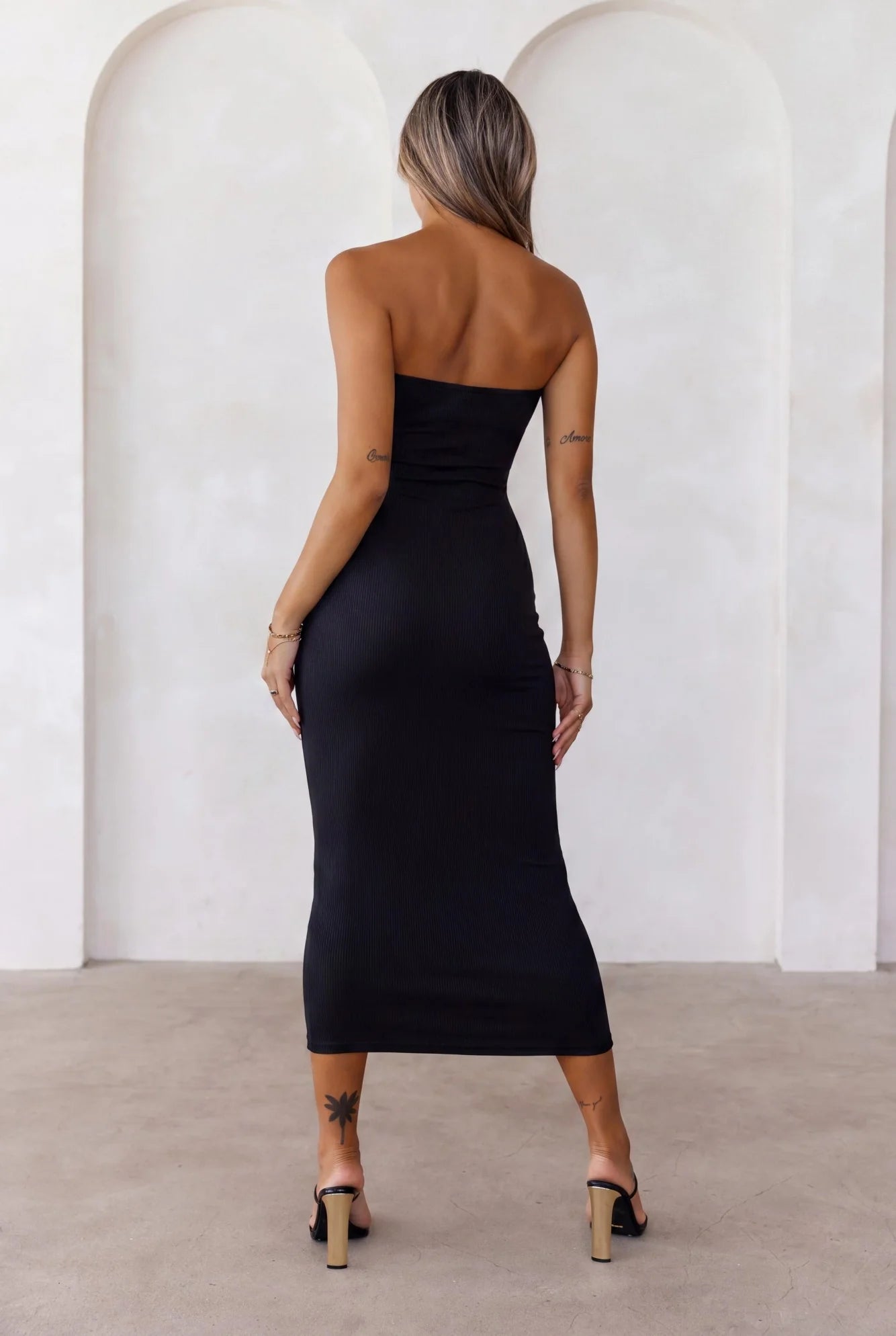 BASE Luxe Rib The Ultimate Strapless Midi Dress Black