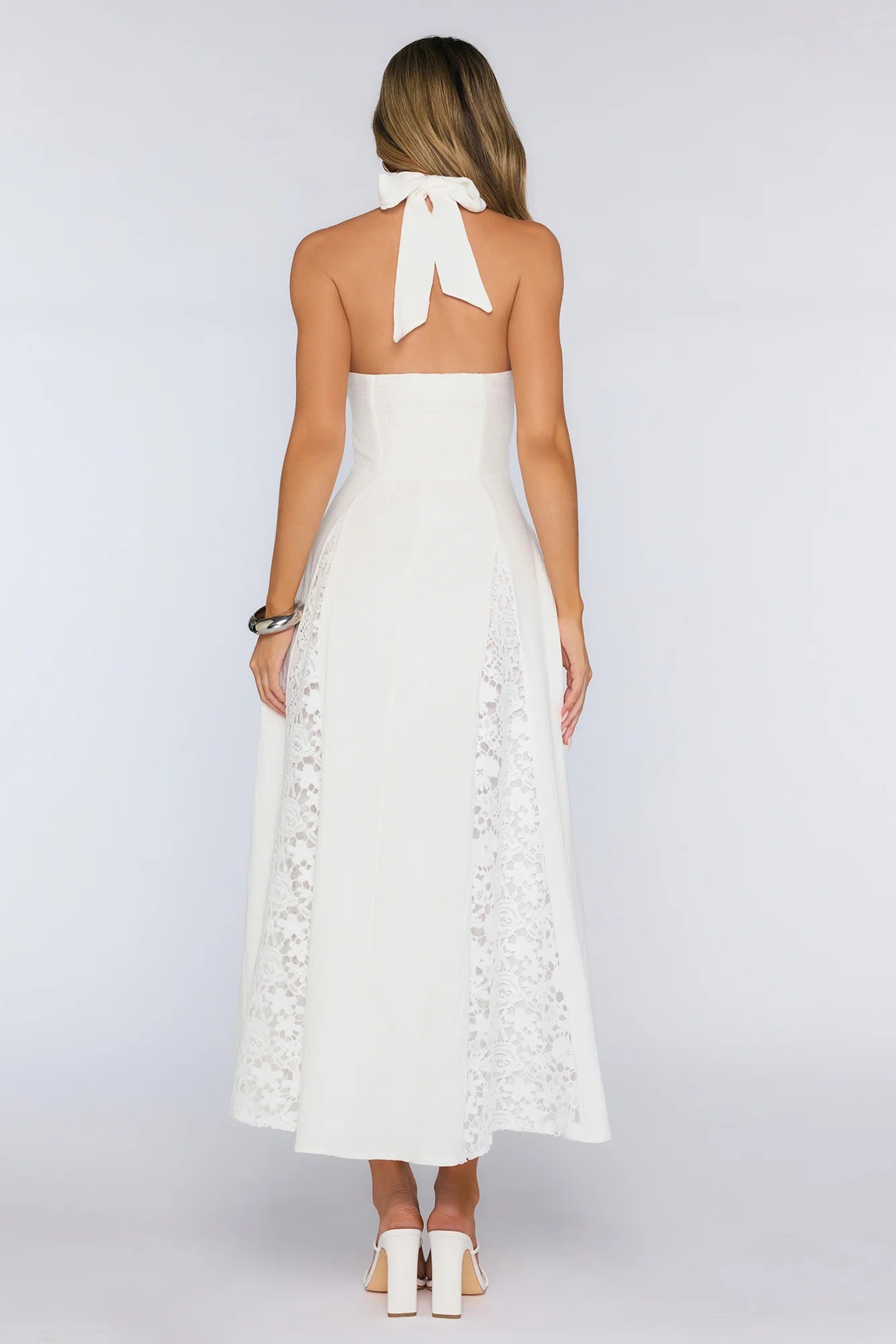 Be The Difference Embroidered Halter Maxi Dress White